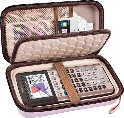 Vista 11 de PAIYULE - Funda para calculadora TI-84 83 Plus CE, EVO, TI-Nspire CX II, color negro Hard shell calculator case, zip mesh pocket, elastic strap