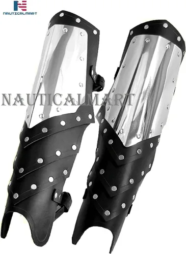 Vista 7 de NauticalMart Grebas medievales Armadura de cuero protector de piernas Halloween