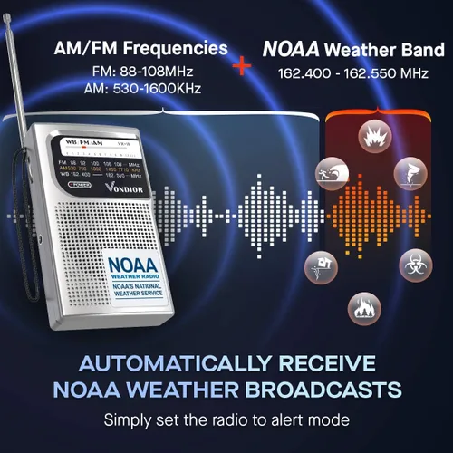Vista 3 de Radio meteorológica NOAA - Radio portátil de emergencia NOAA/AM/FM a batería con la mejor recepción y el transistor de mayor duración. Alimentado