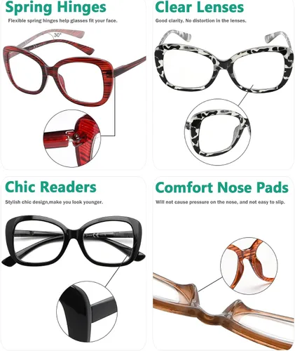 Vista 5 de Eyekepper Paquete de 4 lentes de lectura elegantes para mujeres de gran tamaño +0.50