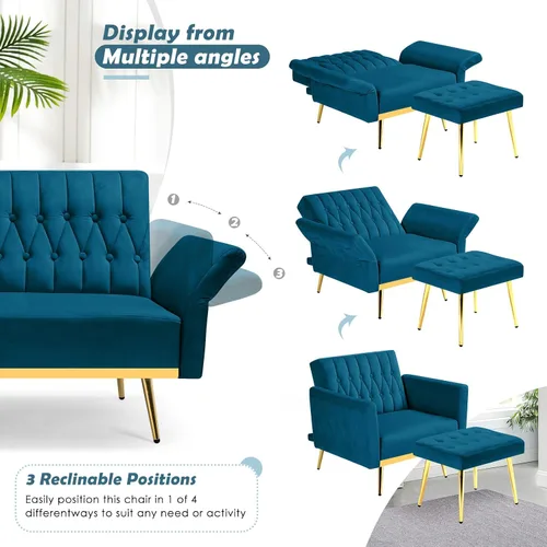 Vista 4 de Silla decorativa de terciopelo con respaldo y reposabrazos verde azulado