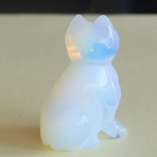 Vista 5 de Figura de gato de cristal mixta tallada a mano de 1.6 pulgadas talla de animal (opalito blanco)
