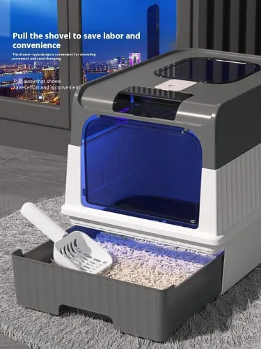 Vista 3 de Caja de arena para gatos, totalmente cerrada, inodora, capacidad Premium Cat (BY-4202) (negro)