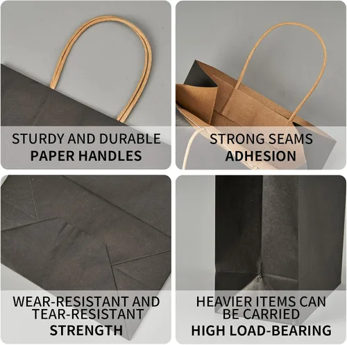 Vista 2 de METAPRINT 100 bolsas de regalo de papel de 8 x 4.5 x 10.8 pulgadas, bolsa de papel kraft negro con asas a granel para cumpleaños, bodas, fiestas
