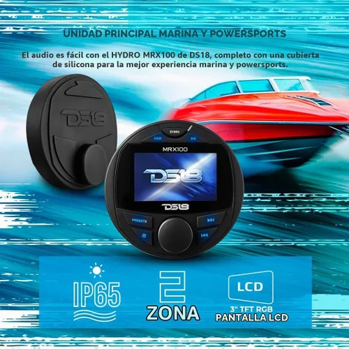 Vista 2 de DS18 MRX100 Marine Boat Head Unit - 2 zonas, salida de 4 voltios, RDS 4 x 50 vatios, pantalla de video TFT, sin reproductor de CD, audio Bluetooth