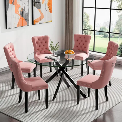 Vista 28 de Juego de mesa de comedor de cristal plateado moderno de 47 pulgadas para 2, juego de mesa de comedor de cocina redonda de 3 piezas con patas