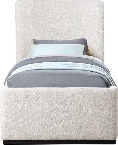 Vista 4 de Meridian Furniture OliverCream-T Colección Oliver Modern Cama individual tapizada de tela boucle contemporánea con acabado de cepillo de alambre