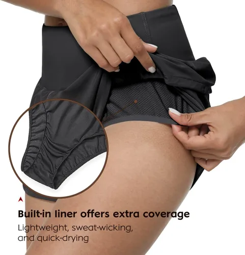 Vista 4 de GYM RAINBOW Pantalones cortos deportivos de cintura alta para mujer, ligeros, de secado rápido, para entrenamiento, gimnasio, correr, con bolsillos