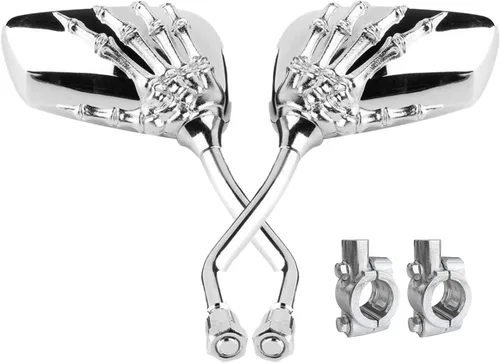 Vista 8 de Par de espejos distintivos de calavera y esqueleto para bicicleta de mano, espejo retrovisor lateral para manillar, soporte de montaje, abrazadera