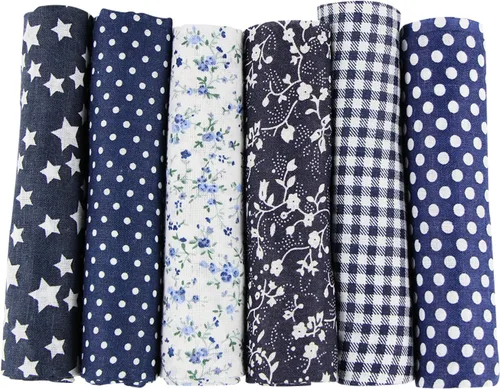 Vista 10 de UOOOM 6pcs 19.7x19.7 in Patchwork algodón tela DIY costura hecho a mano acolchado tela diferentes diseños (Tone-Blue)