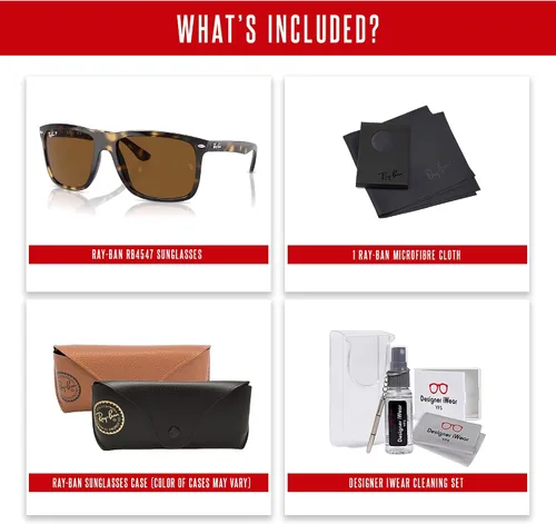 Vista 5 de Ray-Ban Boyfriend Two RB4547 - Lentes de sol cuadrados para hombre para mujer + paquete con kit de gafas de diseño iWear de cortesía