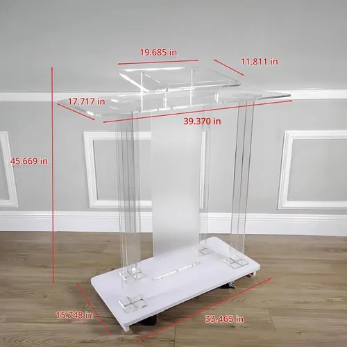 Vista 2 de Púlpitos para iglesias, púlpitos de iglesia con luces LED y ruedas, mesa rodante de podio acrílico, púlpito rodante transparente, fácil montaje