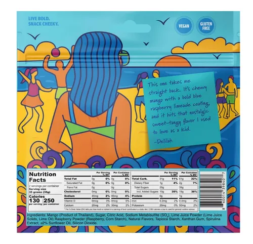 Vista 2 de Chici Mama Blue Raspberry Limeade - Bocadillos de mango, paquete de 2 – Hecho con mango real Golosinas masticables y jugosas alternativas Sin