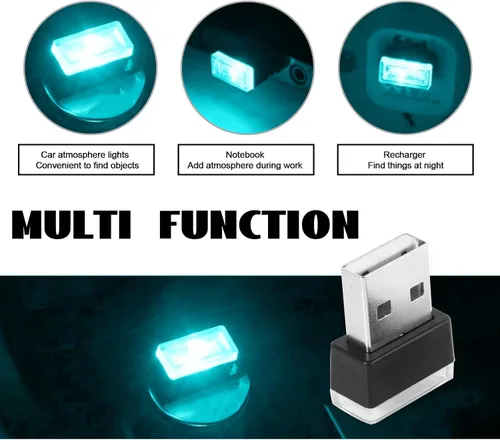 Vista 4 de NTNEV 4 lámparas LED USB para el interior del automóvil, mini luces LED USB para decoración del automóvil, kit de iluminación ambiental, interfaz