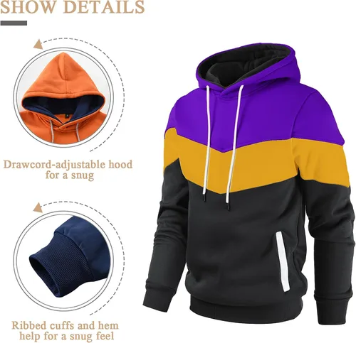 Vista 4 de Gesean Sudadera con capucha, de manga larga, para hombre, diseño de bloque de color, estilo informal, con bolsillo