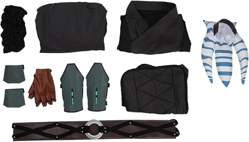 Vista 6 de Masfrida Disfraz de Tano para adultos, disfraz de cosplay para mujer, uniforme SW, tocado para Halloween