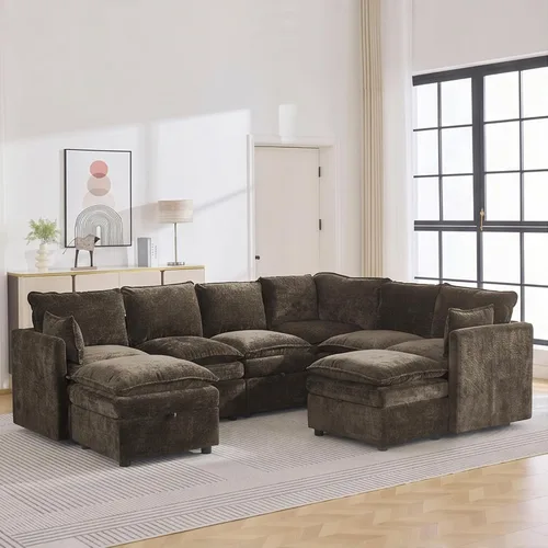 Vista 41 de Otomana cuadrada grande de 27 pulgadas con almacenamiento, reposapiés tapizado moderno con patas antideslizantes para sofá, mesa de café, sala