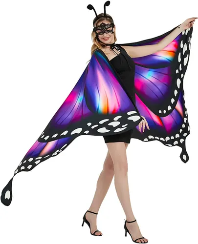 Vista 2 de Disfraz de mariposa de Halloween para mujeres y niñas, tamaño grande, alas de mariposa reversibles de doble cara para adultos y niños