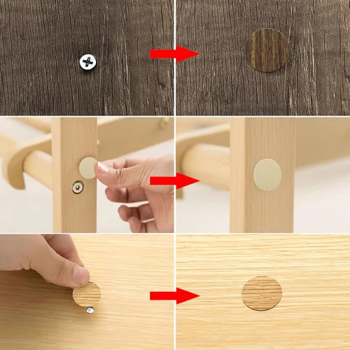 Vista 4 de 648 piezas de 12 colores autoadhesivos para agujeros de tornillo, calcomanías de PVC a prueba de polvo para muebles de madera, gabinete, pared