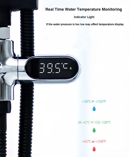 Vista 4 de Termómetro de ducha con pantalla digital LED para baño de bebé, baño, cocina Real-Time Display, No-Battery Required, Fahrenheit or Celsius Mode