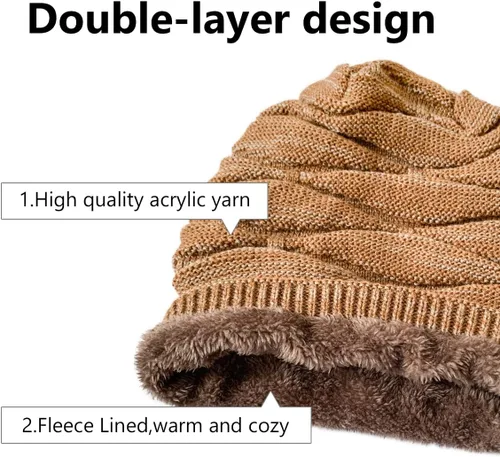Vista 5 de Conjunto de gorro y bufanda para mujer para niñas, gorro de esquí de invierno de punto cálido con forro polar