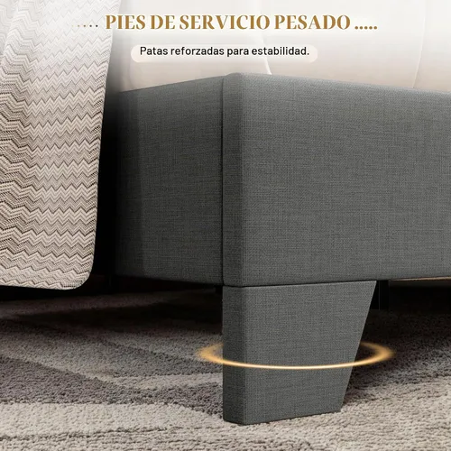 Vista 5 de SHA CERLIN Base de cama de plataforma de tamaño completo con tela de líneas limpias y cabecera ajustable, soporte de listones de madera, no necesita