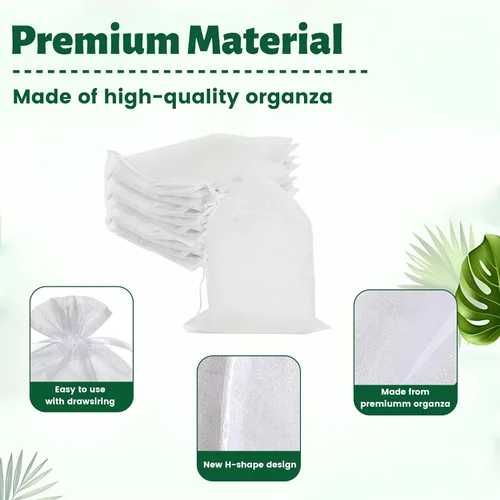 Vista 8 de YunKo - 50 bolsas de organza blanca de 6.5 x 9 pulgadas con cordón de malla Blanco
