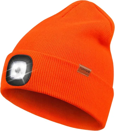 Vista 7 de Gorro LED con la luz, unisex, linterna frontal recargable por USB, gorro de punto de invierno, regalos para hombres, papá, esposo, él Azul Oscuro