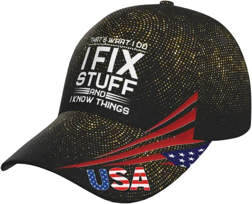 Vista 12 de That's Whats I Do I Fix Stuff and I Know Things - Sombreros desgastados para hombre, de mezclilla lavada, ajustables, con correa trasera 1