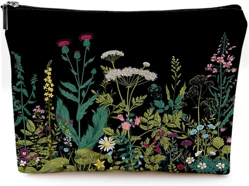 Vista 9 de Pequeña bolsa de maquillaje para monedero, bonita lona impermeable, bolsas de cosméticos para mujeres, con cremallera, bolsa de aseo de viaje