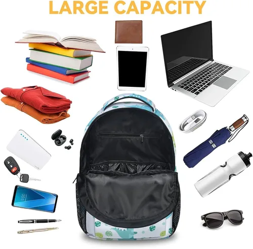 Vista 5 de Mochila de dinosaurio para niños, mochila verde de 16 pulgadas para niñas, bonita bolsa ligera para viajes, Mochila2-2, Casual