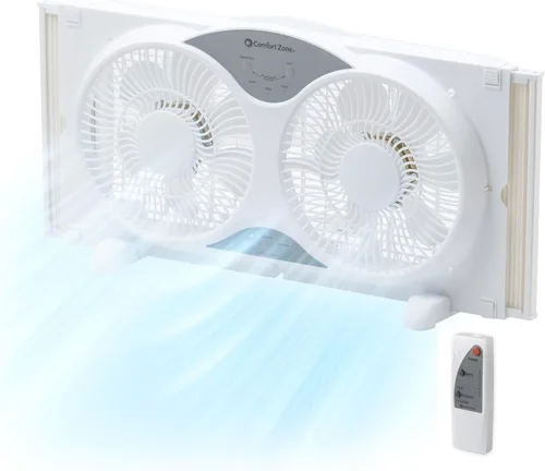 Vista 11 de Comfort Zone Ventilador de ventana para dormitorio, ventiladores duales de 9 pulgadas y 3 velocidades con expansores de bloqueo automático