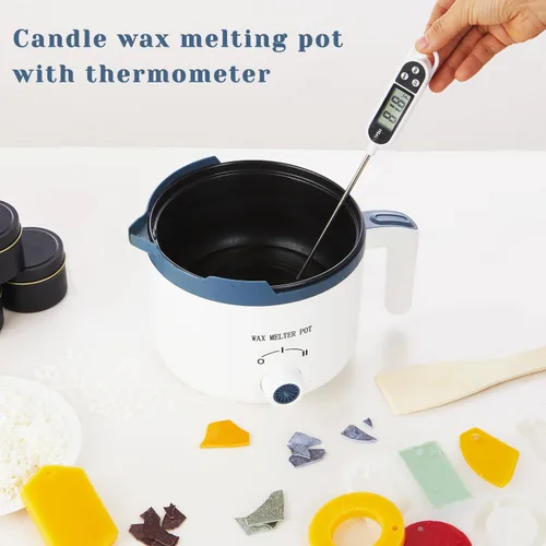 Vista 4 de KQU - Olla de cera con termómetro, derretidor eléctrico de cera para hacer velas con boquilla de 1.5 cuartos de galón, juego de olla doble pequeña