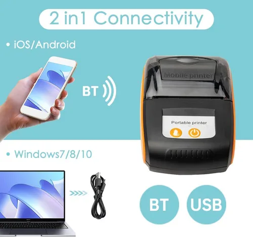Vista 4 de Impresora portátil de recibos, 2.283 in Mini BT Impresora térmica USB Impresora Móvil, Compatible con Android para Sistema para Restaurantes