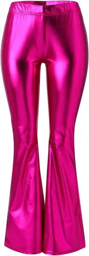Vista 2 de GOKKILRW Pantalones metálicos brillantes para mujer, leggings Palazzo de los años 70, pierna ancha, cintura alta, corte Booucut para bailar, yoga