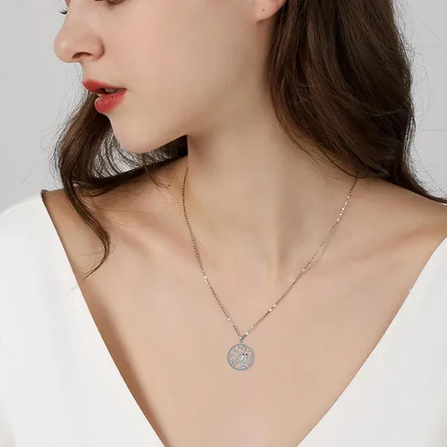 Vista 2 de ELFRONT Collar con colgante de árbol de la vida de plata de ley, colgante de diamante de moissanita, joyería de búho, regalos para ella