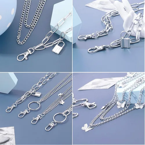 Vista 2 de 6 Pieces Pants Chain Wallet Chain Butterfly Lock Charm Jeans Chains Pocket Punk Chain Hip Hop Rock Chains for Women Men