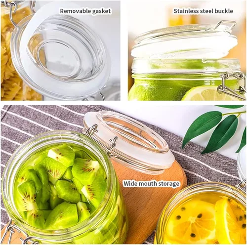 Vista 4 de Tarros de almacenamiento de alimentos de vidrio de 32 onzas con tapas herméticas de abrazadera, juego de 4 recipientes de vidrio herméticos