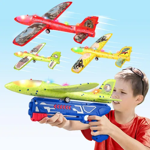 Vista 8 de Aiencsai Paquete de 3 juguetes de lanzamiento de aviones de dinosaurio para niños, aviones de espuma para niños juguetes de niños con calcomanías