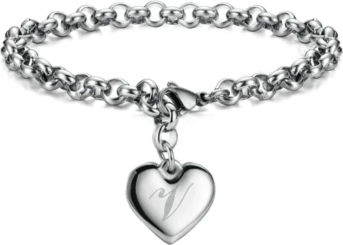 Vista 8 de Monily Regalos de cumpleaños para mujer, pulseras con dije inicial para mujer, letras del alfabeto y corazón, pulsera para mujer A: Corazón