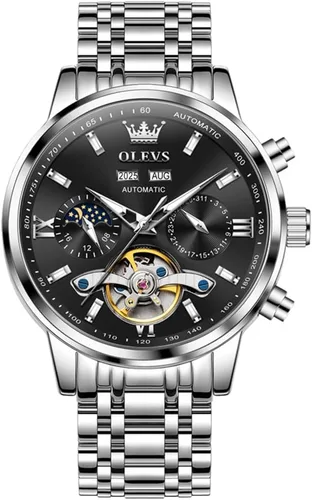 Vista 9 de OLEVS Automatic Watches for Men Luxury Skeleton Multi-Function Mechanical Watch Self Winding Date Waterproof Luminous Mens Watch
