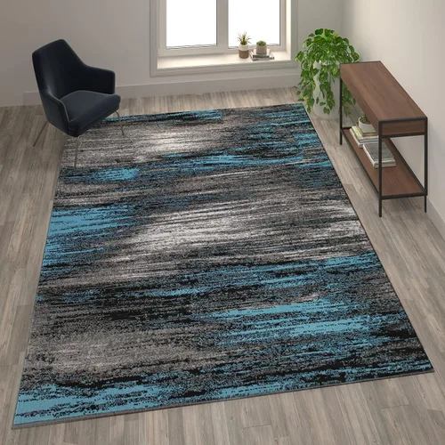 Vista 36 de Flash Furniture Rylan Collection - Alfombra contemporánea de olefinas azules, de pelo alto, 2 x 10 pies, respaldo de yute, pasillo, entrada