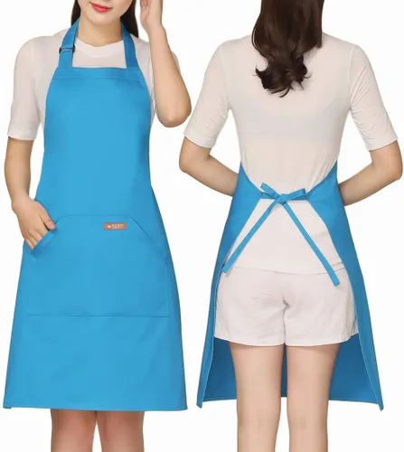Vista 10 de NEWGEM Delantal 100% algodón con espalda cruzada para mujer con 2 bolsillos, correas de botón ajustables, sin dolor de cuello, delantal de chef