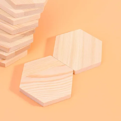 Vista 5 de Tablón en forma de T, 10 bloques de madera de pino hexagonal, decoraciones de bricolaje y tablones de manualidades