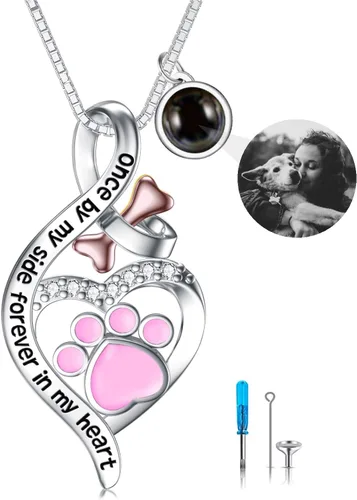 Vista 17 de Collar de urna de plata de ley para cenizas, recuerdo conmemorativo para perros, gatos y mascotas