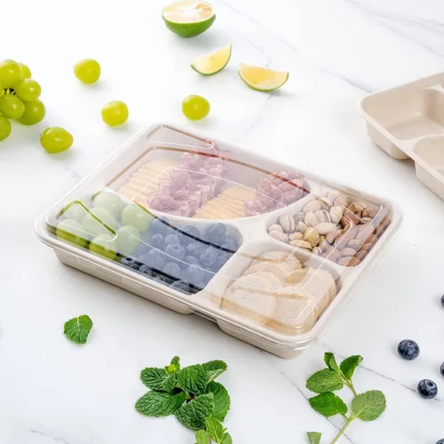Vista 7 de Restaurantware Solo tapas: tapas pulp tek para bandejas To Go 100 tapas desechables para llevar contenedores - Hecho de fibras de caña de azúcar