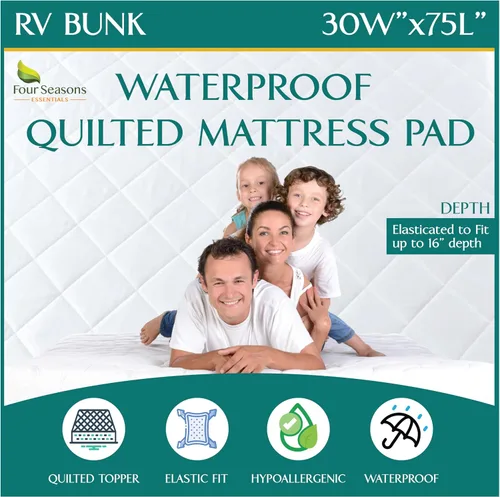 Vista 22 de Protector de colchón acolchado de tamaño individual, protector de colchón impermeable ajustable, cubrecolchón con parte superior acolchada, funda