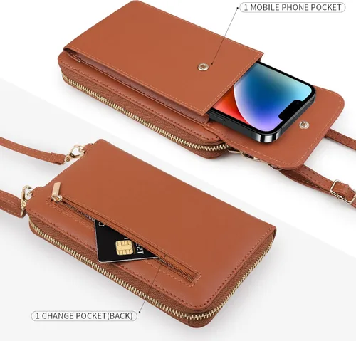Vista 5 de Crossbody Bag Small Ladies Bag Mobile Wallet with Multiple Credit Card Holders Made of PU Leather with Multiple Pockets