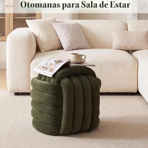 Vista 6 de FOXHUNTER Moderno reposapiés otomano, taburete trenzado de felpilla con relleno de esponja, exquisito taburete de puf para mesa auxiliar, taburete
