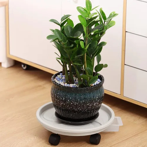Vista 6 de Paquete de 4 soportes rodantes para plantas de 13 pulgadas con ruedas, bandeja de drenaje y ruedas, plataforma de plástico resistente para mover